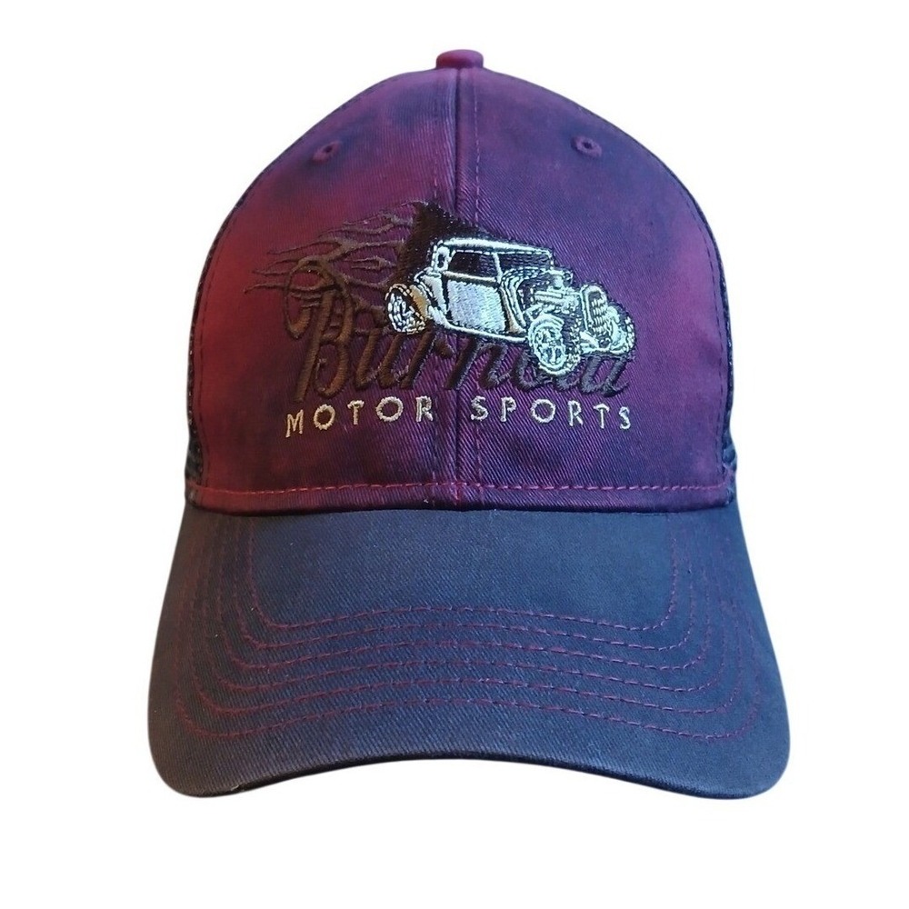 Burnout Motor Sports Trucker Hat Burgundy Charcoal Hot Rod‎ Embroidered Snapback